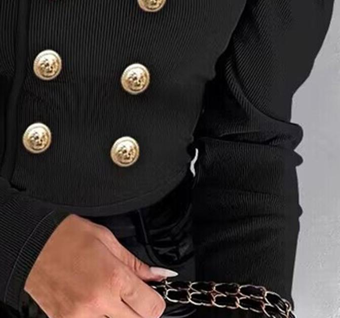 Long Sleeve Blouse with Gold Buttons - Executive Design