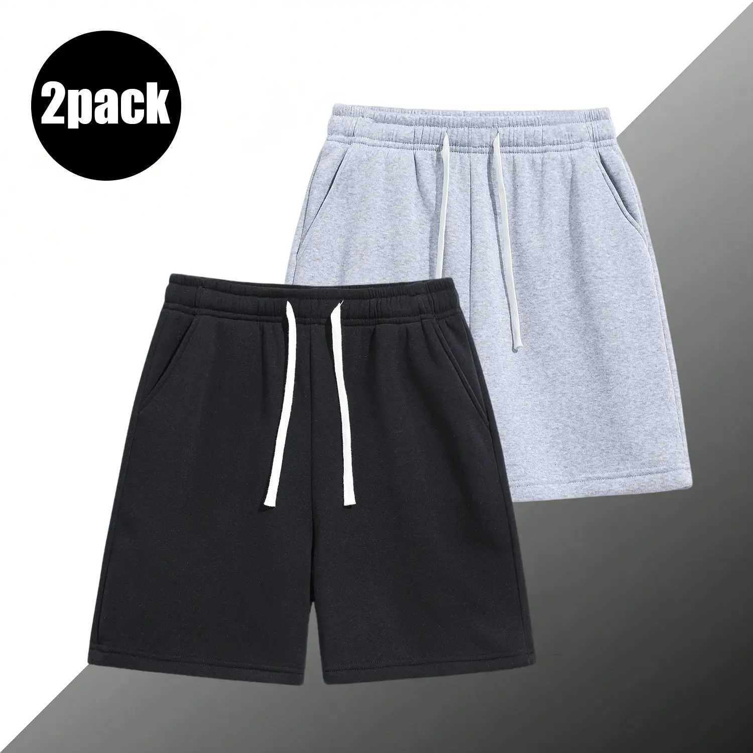 Pack of 2 men’s shorts: elastic waistband drawstring 5‑inch casual shorts; running shorts—simple, solid color, easy to match; suitable for summer daily commuting/work, outdoor sports, and indoor workouts.