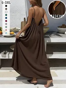New Women's Backless Loose Fit Home Dress Loungewear Nightwear, Sleeveless Long Vestidos De Dormir, Womenswear, Multiple Colors & Sizes Available