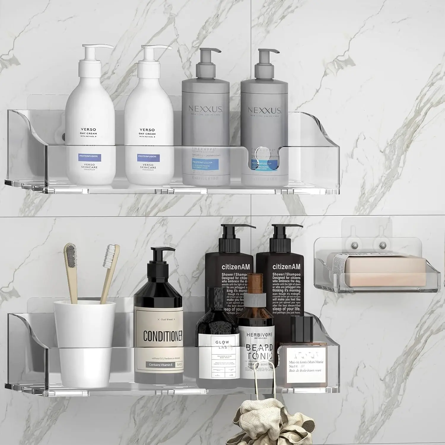 Acrylic Shower Shelves 3 Pack,Adhesive Shower Organizer for Inside Shower & Kitchen Storage,No Drilling,Organize, Store,Refresh – Space-Saving Shower Caddy