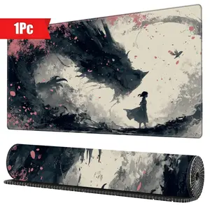 Large Extended Gaming Mouse Pad, Anime Mousepad, Ink Dragon & Cherry Blossom Design, Stitched Edges, Non-Slip Rubber Base, Perfect Gift for Anime Fans