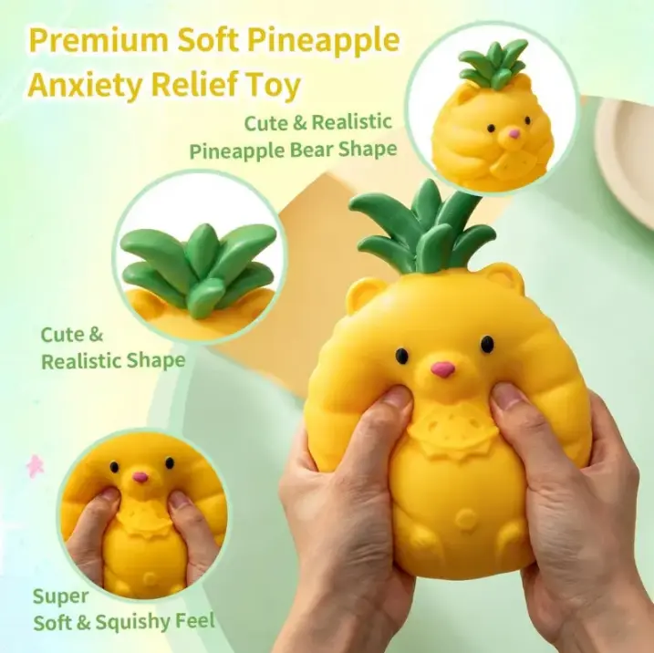 arge Pineapple Bear Slow Rising Squishy Toy, Super Soft Kawaii Fidget Squishmallows Sensory Toy, Stress Anxiety Relief Squeeze Toy, Viral TikTok Cute Desk Decor Birthday Gift for Kids Teens Girls Boys