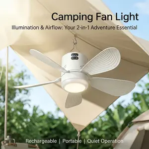 New 16-inch Portable Camping Fan, LEDLight Equipped Ceiling Fan with DetachableBlades, USB Rechargeable with Hook, 2-in-1Compact Camping Fan Light, Suitable forGatherings, BBQs, Camping, Home Use,Outdoor Tents and Dormitories