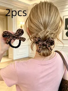2pcs Leopard Print Bow Hair Ties, High Elasticity Hair Bands, Gentle on Hair, Ponytail Holders, Rubber Bands, Beauty Home Accessories, Fashionable Hair Accessories, Pretty Bow, Leopard Bowknot, Hair Bows