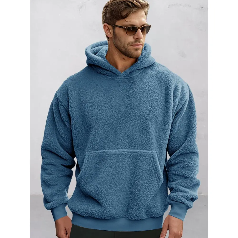 Coofandy Men's Soft Reversible Plush Hoodie Tops - Kangaroo Pocket, Spandex-Blend Fabric, Ribbed Cuffs, Elastic Hem, Sweatshirts, Menswear, Long Sleeve, Casual, Hoodies, Basics, Street, Work, Pullover