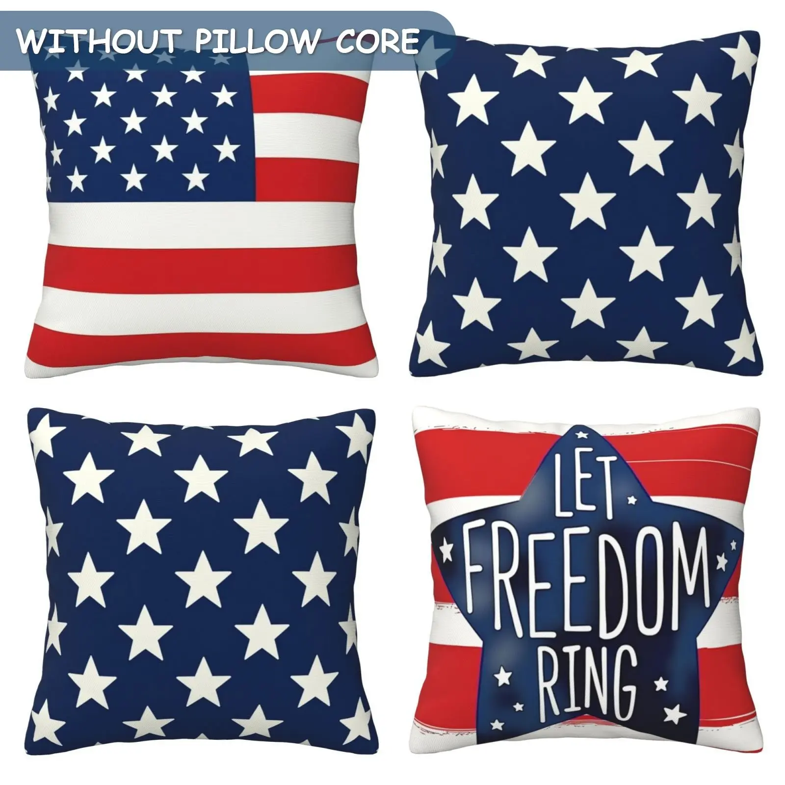 July 4th themed pillow cover, Home textile, red, white, and blue color scheme, summer outdoor decoration patriotic pillow cover, American flag pattern, Independence Day cushion cover, sofa decoration, 4-piece set with double-sided printing