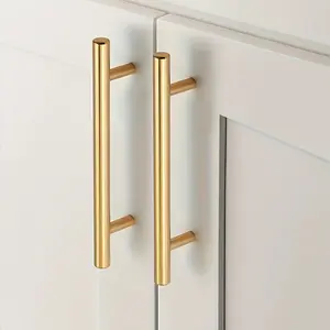 20pcs Brushed Gold Stainless Steel Arc Cabinet Handles  Modern Drawer Pulls, Includes Screws, Easy Installation, Length 150mm