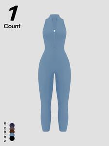 women's solid zip back sports jumpsuit, casual comfy breathable sleeveless jumpsuit for yoga gym workout running, ladies sportswear for all seasons, workout gym clothing, solid color jumpsuit, sporty comfy jumpsuit