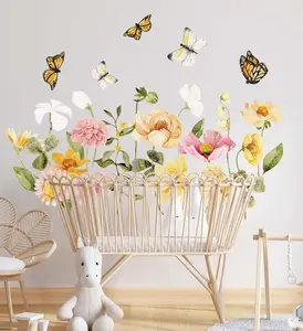 Field Flowers Wall decals Wild Grass Stickers Butterflies, LF296