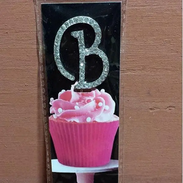 De Yi Enterprise 33016-B Rhinestone Sparkle Effect Letter B Monogram Cupcake Toppers, Wedding & Festive Party Cake Decorations for Home Supplies