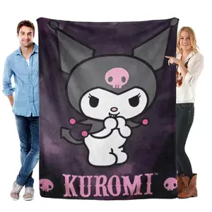 Kuromi Sanrio plush blanket,lightweight cooling soft throw,black purple aesthetic design,cozy daily sleeping blanket,affordable kawaii gifts for girls,trendy viral tiktok home finds