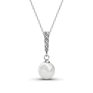 Gabrielle 18k White Gold Pearl Drop Pendant Necklace with Simulated Diamond Crystals
