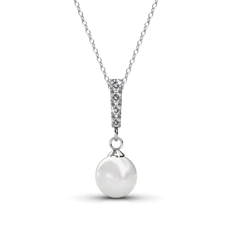 Gabrielle 18k White Gold Pearl Drop Pendant Necklace with Simulated Diamond Crystals