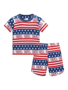 Boys' Summer Sleepwear Set, American Flag Design, Soft & Breathable Fabric, Ideal for Home & Outdoor Use, Age Range 1-8 Years