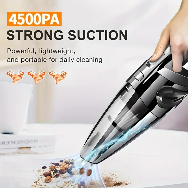 Strong Suction Handheld Car Vacuum Cleaner, Large Capacity & Low Noise Design, Equipped with 5 Replacement Accessories, Multifunctional Cleaner for Car Interior, Household & Pet Hair Cleaning