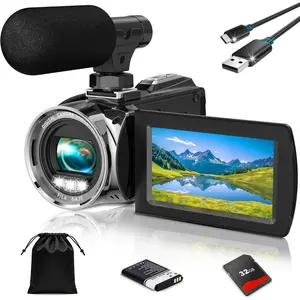 4K Video Camera Camcorder UHD 36MP Vlogging Camera for YouTube 18x Digital Zoom 3" 270? Rotation IPS Screen Video Camcorder with Fill Light, Mic, 32GB Card,