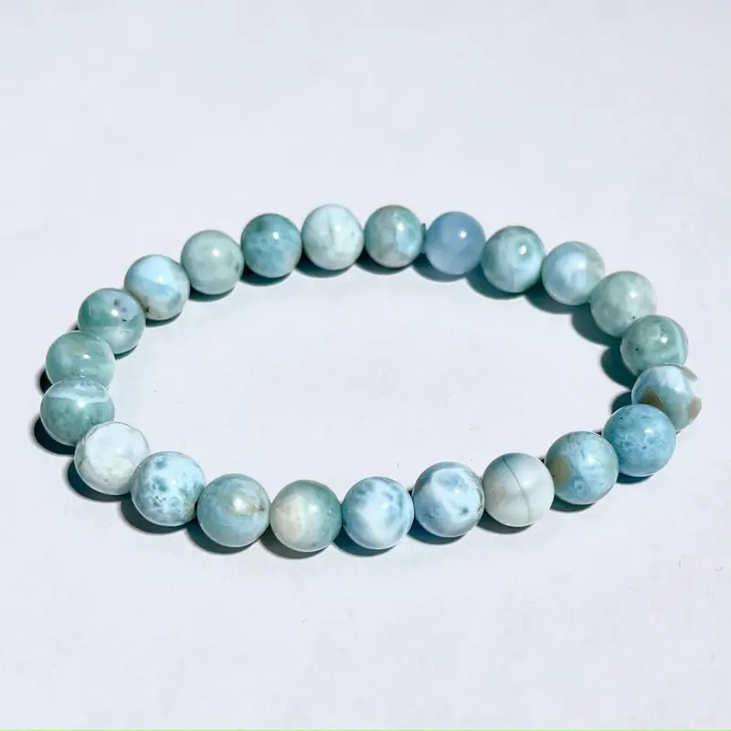 Unisex Larimar Semiprecious Stone Bracelet-Anklet, 7-7.5 In Length, Natural Crystal Jewelry Accessory from Dominica, Beaded Bracelet