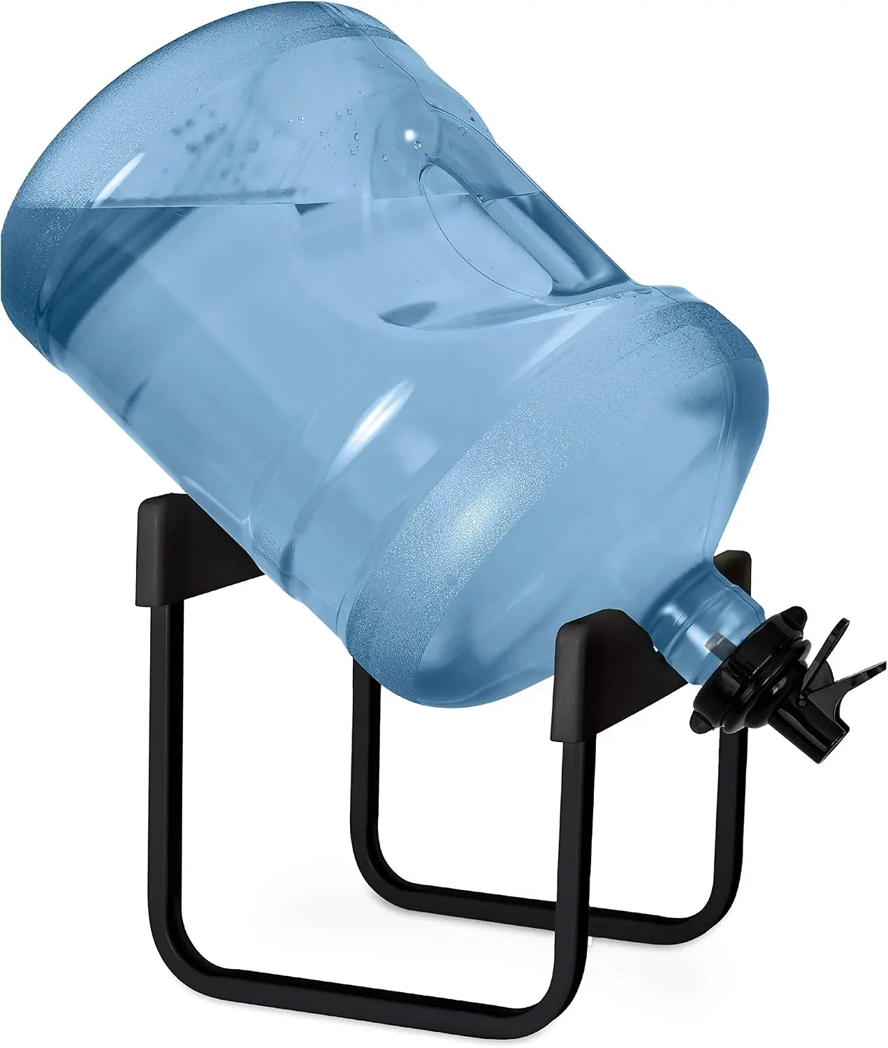 Stainless Steel 3-5 Gal Water Jug Stand, 2 BPA-Free Fast-Flow Dispenser Valves, Rust-Resistant Non-Slip Base, 48mm & 55mm Bottle-Fit Spouts, 2 Caps Included (Black)