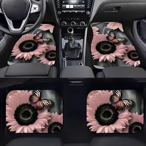 Sunflower Charm 4pc Car Floor Mats, Durable and Easy to Clean, Brighten Any Vehicle Interior, Perfect for Car Accessories, Decor