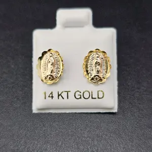 gold 14k casual earrings virgin mary design for everyday wear