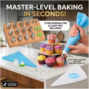 117 Pcs Russian Piping Tips Set, 12 Flower Frosting Nozzles Icing Tips for Cake Decorating Tips Kit, Baking Supplies for Cookie Cupcake, 2 Leaf Piping Tips 2 Couplers 100 Pastry Baking Bags and 1 reusable silicone bag