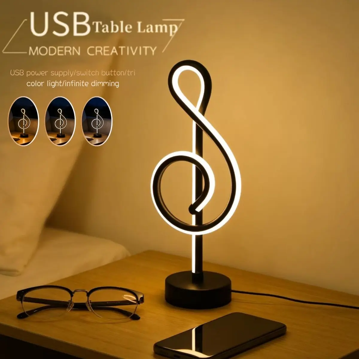 Modern LED Table Lamp Adjustable Dimming Nightstand Light, Bedside Lamps, 3 Color Levels, Bedside Bedroom Living Room Office Music Room Art Wall Decor Lighting Adjustable Lights Dimmable Mood Lamp