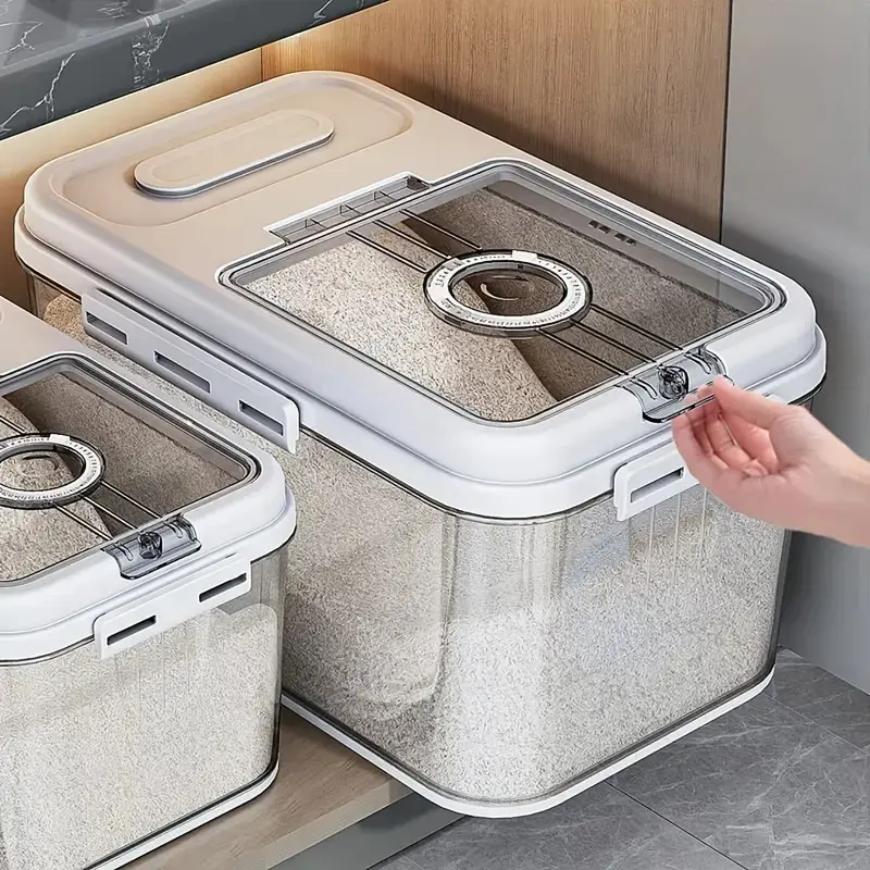 Kitchen Airtight Rice Canister - Manual-Loading, Insect-Proof, Moisture-Proof, Magnetic Flip Lid, Timer Dial, Food Storage Container with Measuring Scoop for Single Household Small Apartment Use