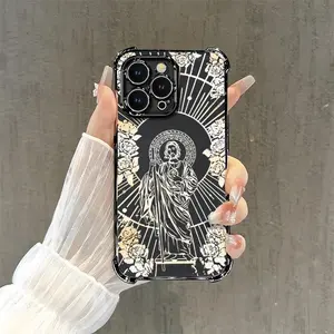Christian Art Jesus Rose Phone Case, Vintage Aesthetic Protective Cover for【iPhone 15PROAMX】666
