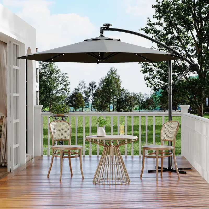 Garvee 10ft Solar LED Offset Hanging Patio Umbrella with 32 LED Lights,  Sturdy 8 Ribs, UV Protection, Ideal for Backyard, Deck, and Poolside Outdoor  Use in Grey - TikTok Shop