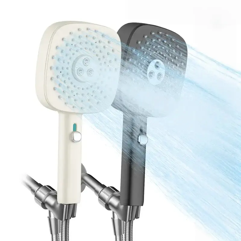 4.8" Large Face 4-Mode High Pressure Shower Head with 4 Spray Modes(Rainfall/Spray/Pulse/Power Jet Wash), Air-Injection Boost Water Flow, Anti-Clog Nozzles with Power Wash, Black & White shower head