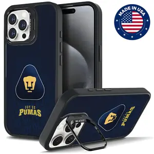 Liga MX Pumas UNAM Aesthetic Design Pattern Casing For iphone 16 15 14 13 12 Plus Pro Max Flaunt Mobile Phone Case Hard TPU Tough Metal Lens frame Film With Bracket Drop Protection Shockproof Protector Fashion Trend Anti-scratch Smartphone Cover