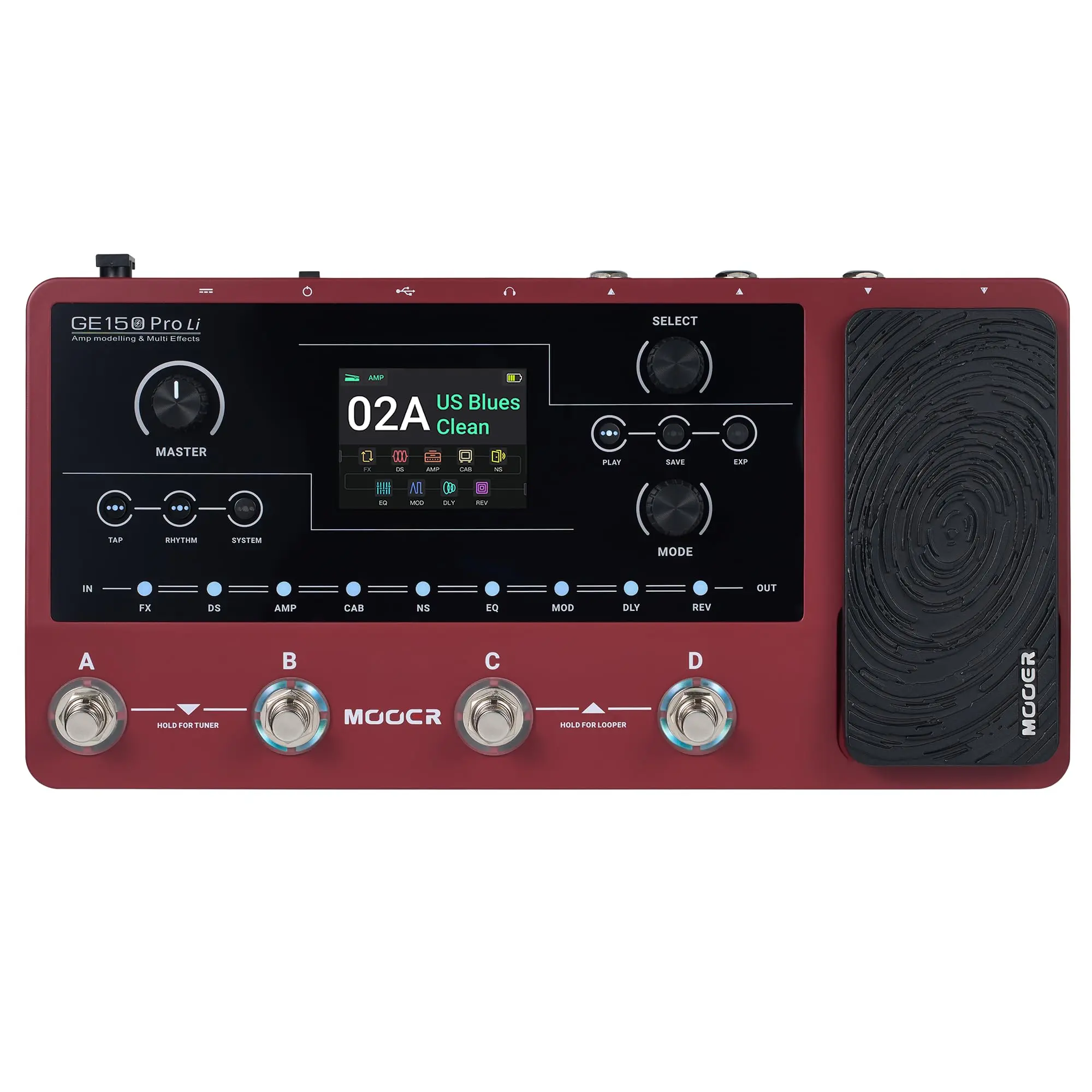 MOOER GE150 Pro Li Guitar Amp   Modeling Multi Effects Pedal Built-in Battery, 200 Presets, 151 Effects, 55 Amp Models, 26 Cab Sims, 10 IR Slots, 4 Footswitches,   9-Hour   Battery Life
