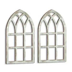 Gothic Window Frame Wooden Hanging Sign Set, Wall Art Hanging, 15x8.8 Inch Artificial Wood Decorative Signs, Complex Lattice Design, No Power Needed