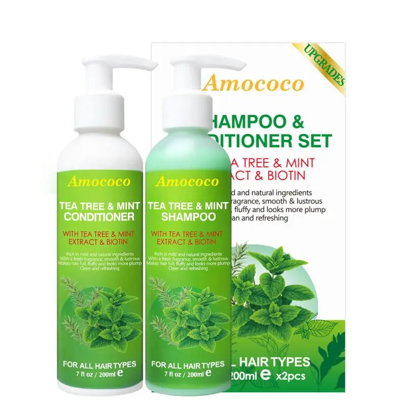 Tea Tree & Peppermint Shampoo + Conditioner Set  (7 fl0z/200ml ex2pcs)  Deep Clean, Refreshing Scalp & Oil Control