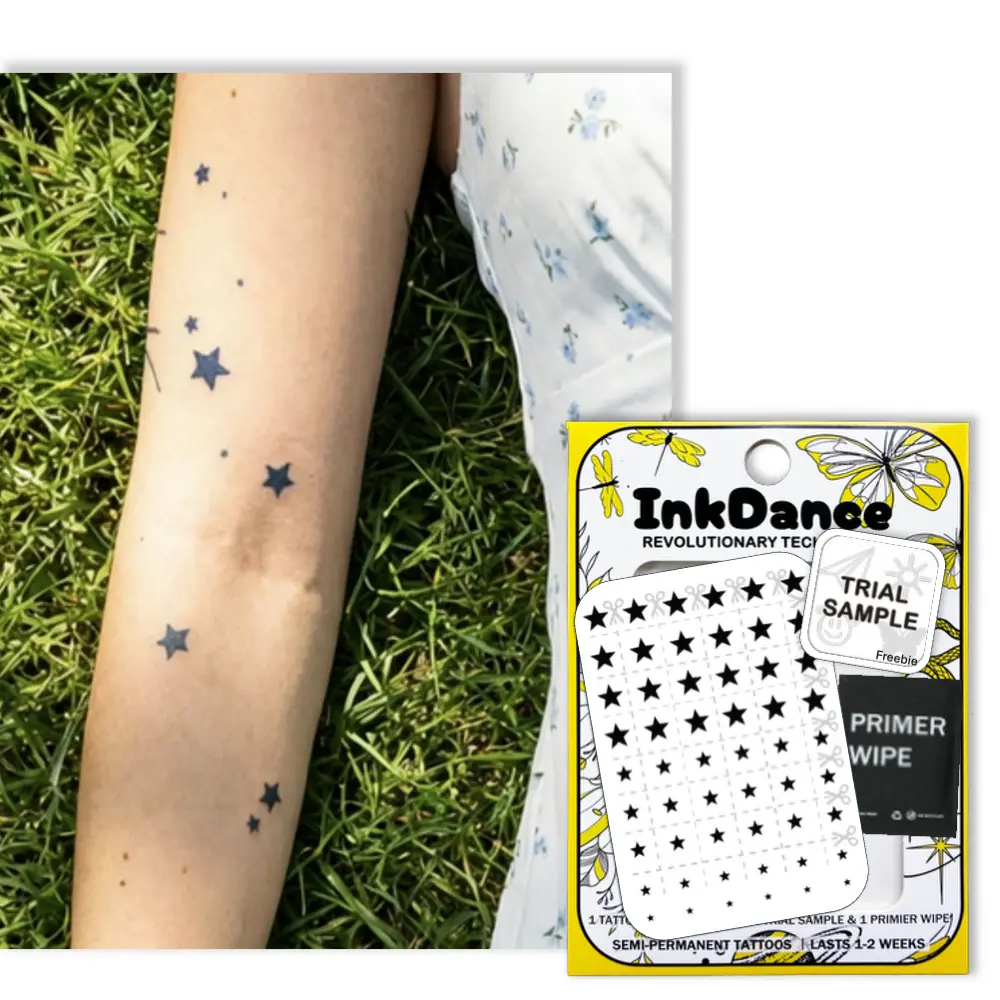 InkDance Semi-Permanent Tattoo, DIY Tiny Five-Pointed Stars, Long Lasting Temporary Tattoos, Waterproof Plant-Based Ink, Lasts 1-2 Weeks, Color Develops in 24 Hours X244