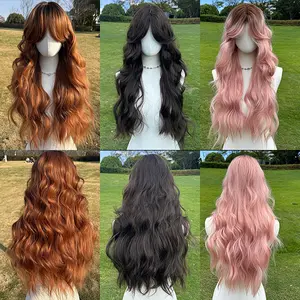 SMILCO/ 28-inch Dark Brown Medium Wavy with Bangs Synthetic Wig for Christmas/SM424-2