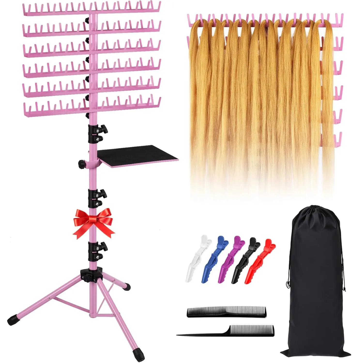 Braiding Hair Rack Standing 144 Pegs, Heavy Duty Hair Racks for Braiders Standing, Hair Divider Rack for Braiding Hair Separator, Braiding Rack with Carrying Bag and Hair Braiding Tools,
