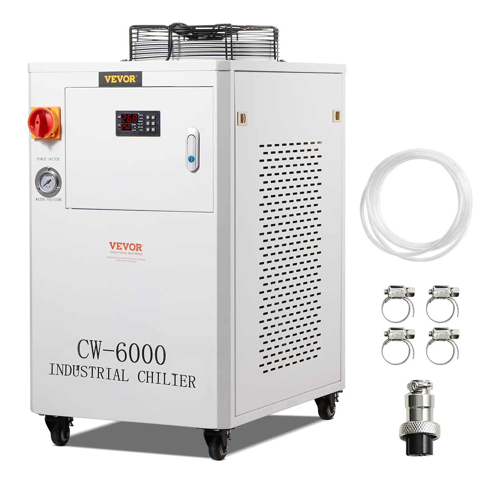 【Summerfinds】VEVOR Industrial Water Chiller CW60001500W Industrial Water Cooler Cooling System with Compressor 15L Water Tank Capacity 65 L/min Max Flow Ratefor CO2 Laser Engraving Machine Cooling Machine