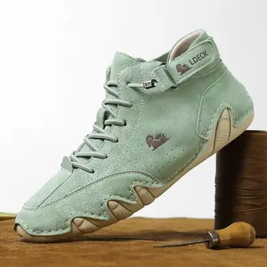 Men's and women's barefoot boots, genuine leather ankle boots, handcrafted driving shoes, lightweight flat barefoot walking shoes, non-slip hiking shoes