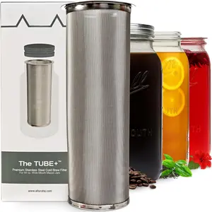 The TUBE+ Cold Brew Coffee Maker and  Infuser for Wide Mouth Mason Jars - Stainless Steel Cold Brew Filter Strainer for Iced Coffee, Fruit Water & More - (64oz/2qt)