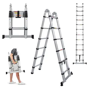 Telescoping Ladder Aluminum A-frame Extension Ladder, Folding Ladder with Stabilizer Bar and Anti-Slip Feet, 330lbs Max Load Capacity, for Home, Office ( 6.2+6.2FT / 8.2+8.2FT )