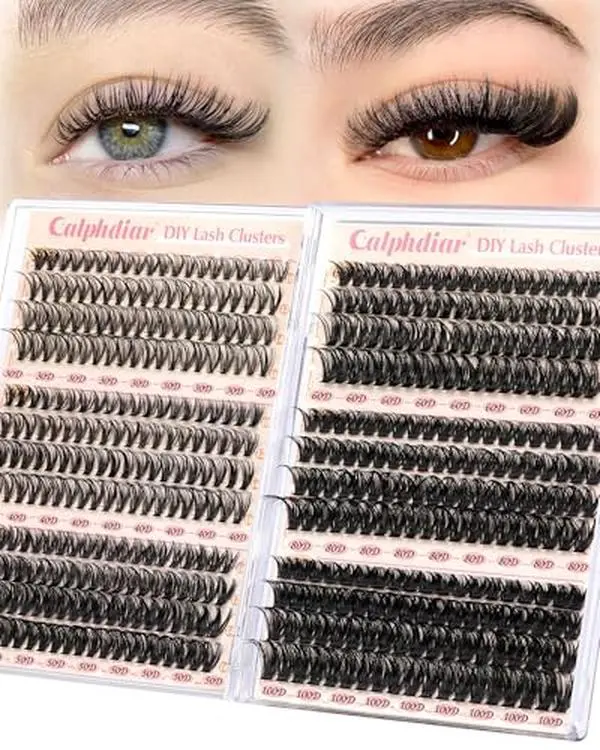 Calphdiar Eyelash Clusters 30D+40D+50D+60D+80D+100D Lash Clusters Wispy Individual Lashes 476PCS D-curly Lash Extension 10-16MM Natural Lashes Clusters DIY Cluster Eyelash Extensions