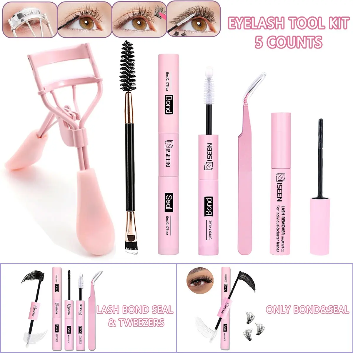Eyelash Extension Tool Kit, Including Eyelash Bond and Seal, Eyelash Bond Glue, Eyelash Adhesive, Remover, Curler, Brush & Tweezers for DIY Lash Application, Gentle Eye Makeup Tools, Compact Cosmetic Set, Multifunctional Makeup Brush, Includes Lash Tools
