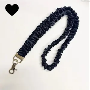 Stretchy Scrunchie Lanyard for ID Badges and Keys, Durable Lightweight Wrist Lanyard with Rotatable Metal Base and Sturdy Spring Clasp, Adjustable Comfortable Hypoallergenic Fabric for Work, Travel, and Gym
