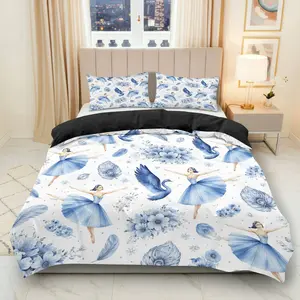 3PCS Duvet Cover Set, 1 Duvet+2 Pillowcases(Without filler), Ballerina Swan Floral Elegant Romantic Artistic theme, Christmas bedding set, Ballet Dance Bedding Suitable for bedroom hotel guest room living room decoration.