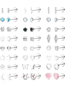 24 Pairs Tiny Flat Back Earrings for Women Men Hypoallergenic Stainless Steel Stud Earrings CZ Heart Star Moon Screw Back Earrings Small Cartilage Earring Set Multiple Piercing Heart Shaped Earrings Stud Earring Jewelry Earring Pack Earring Studs