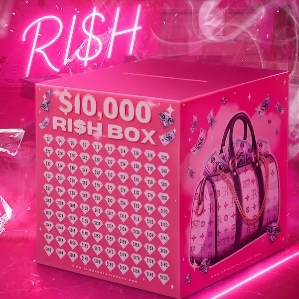 ICY PYNK $10K Ri$h Box Fully Covered Acrylic Savings Box 7x7x7 Inches with Marker Included for Gradual Saving