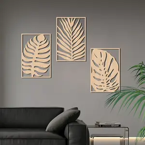 3-piece modern palm leaf wall art set, jungle themed Decorative decoration, perfect for living rooms, bedrooms, offices, study rooms, Thanksgiving and Valentine's Day decorations, unique home decor, wall decoration crafts, Indoor Decoration, Artistic