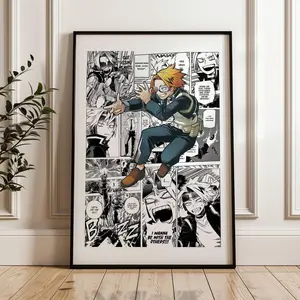 My Hero Academia Denki Kaminari Manga Panels Poster: Anime Print, Anime Satin Poster