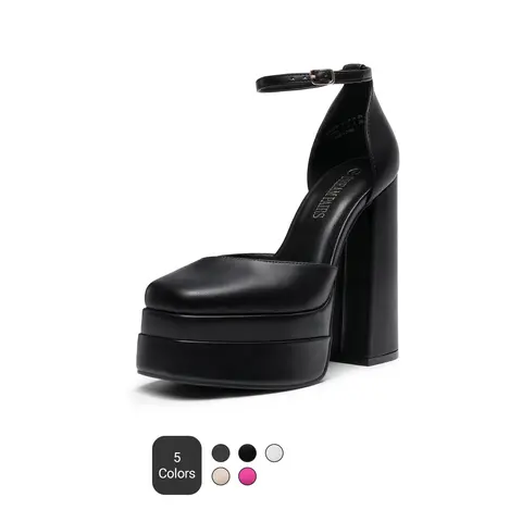DREAM PAIRS Women's Fashion Platform High Heels - Elegant Square Toe, Ankle Strap, Chunky Heeled Shoe for All-Season Wear,shoes for back to school,back to school shoes,outdoorfun